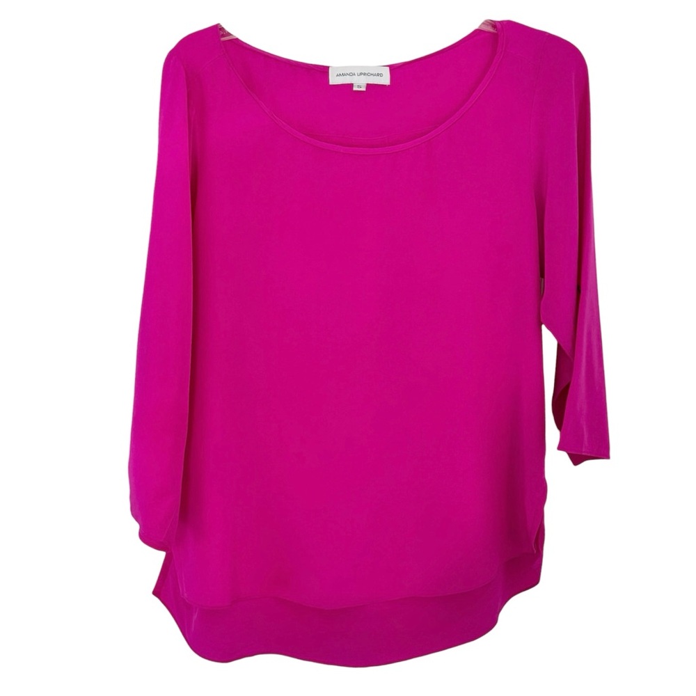 Amanda Uprichard Silk Pink Three-Quarter Sleeve Blouse Size S